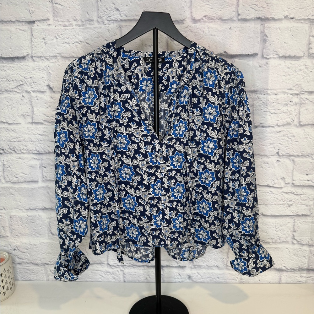 J. Crew Navy and White Floral Blouse